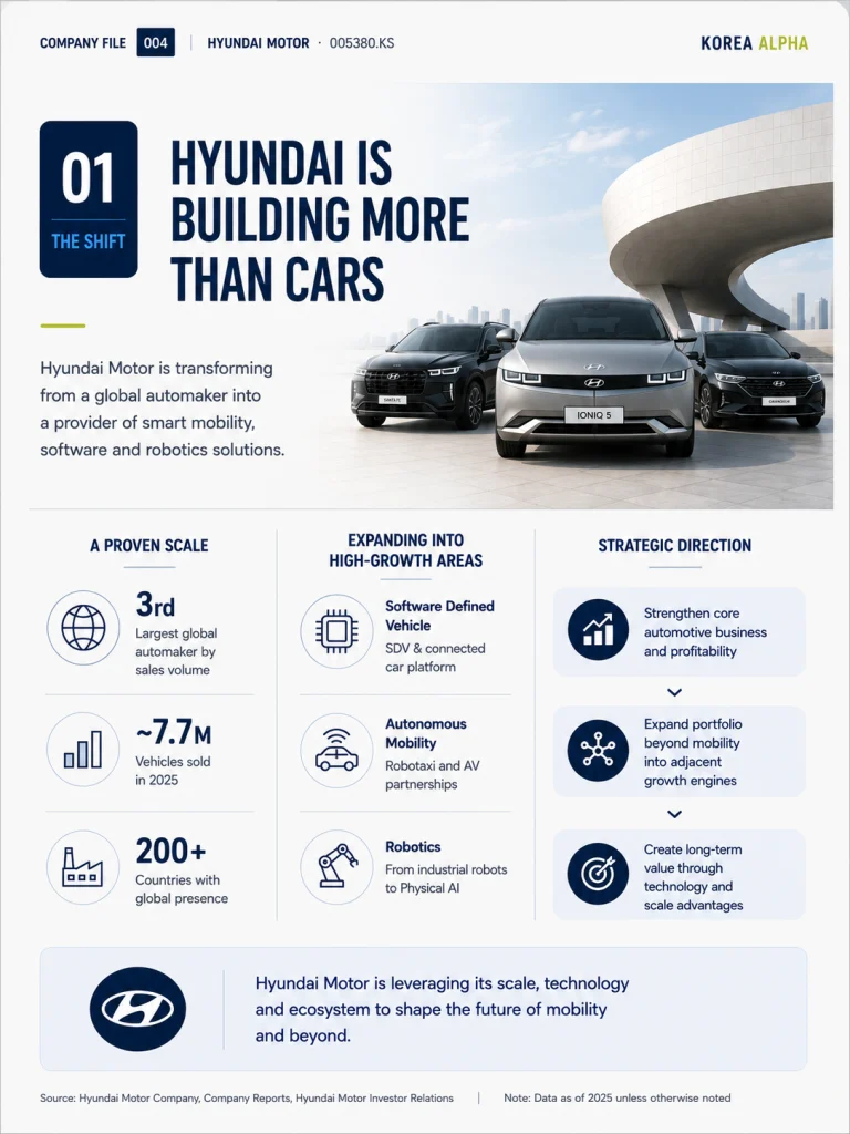 Hyundai Motor’s transformation from a global automaker into a broader mobility, smart manufacturing, robotics and autonomous driving platform