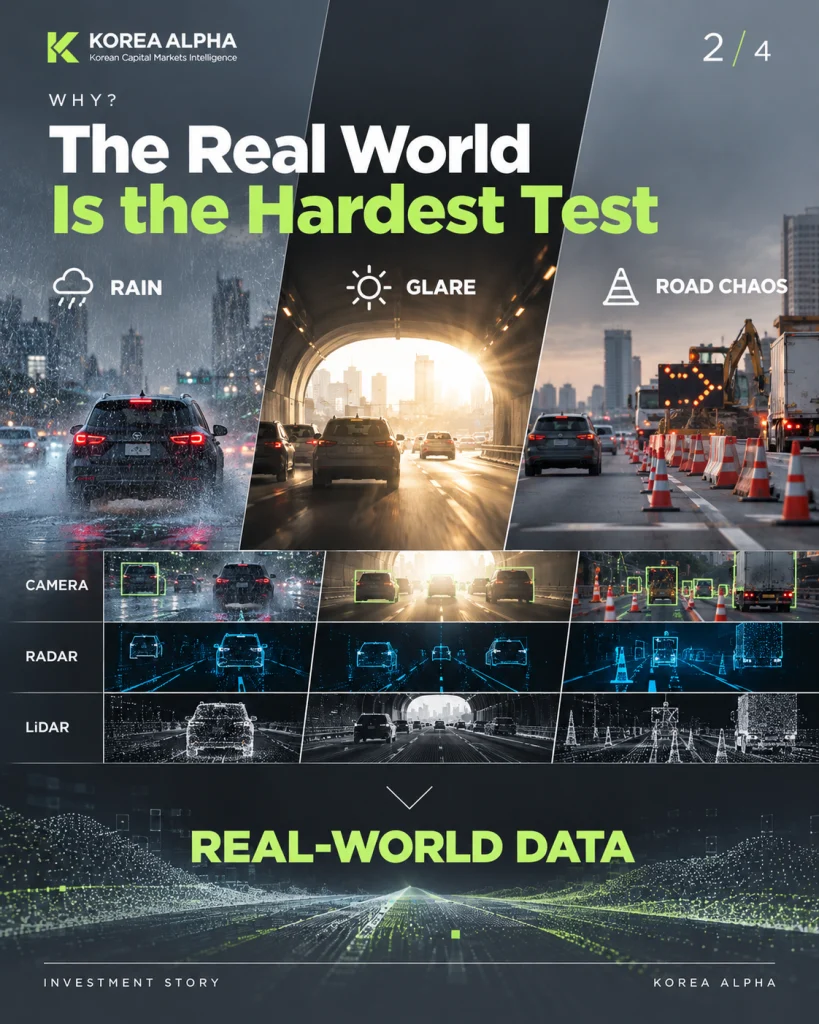 Rain, glare and complex road conditions create challenging real-world tests for autonomous-driving sensors.