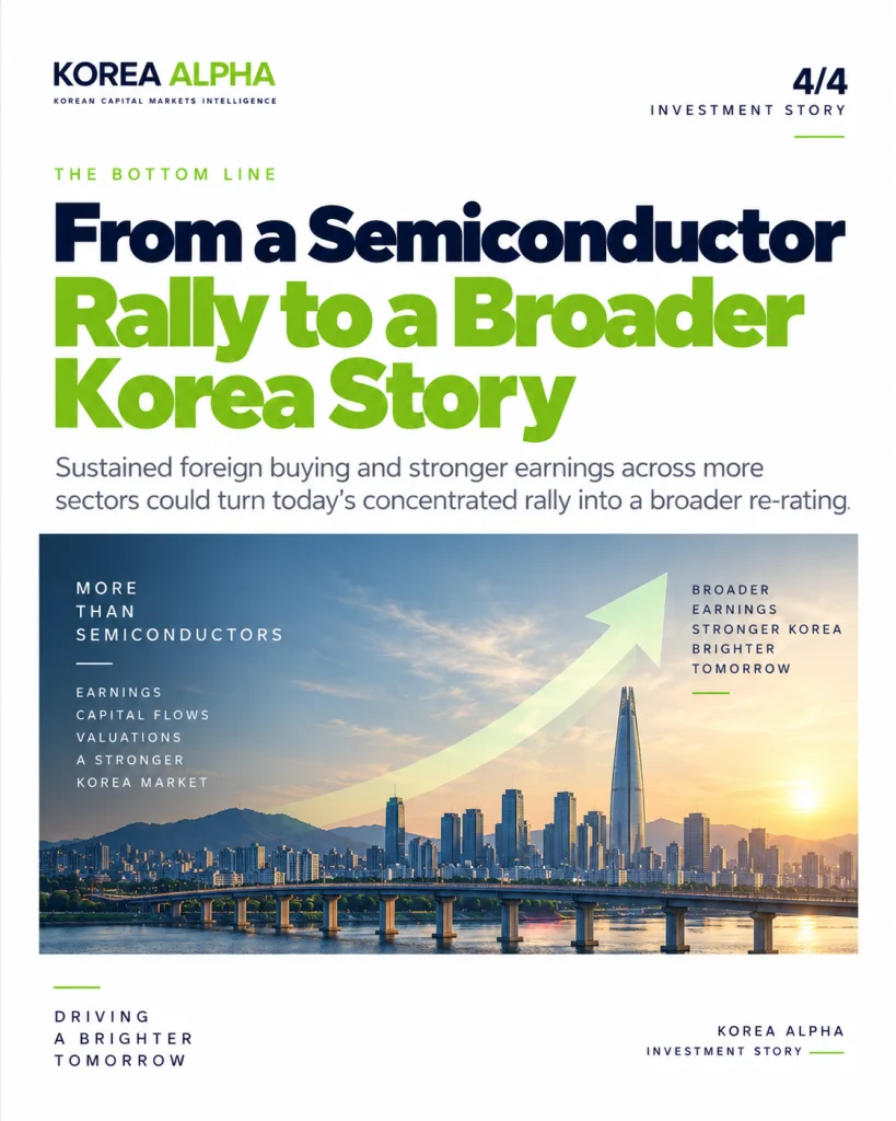 Korea’s semiconductor-led rally could evolve into a broader market re-rating if foreign buying and earnings momentum spread across more sectors